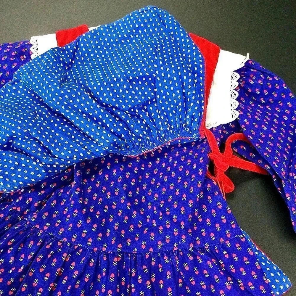 Renee Michaels Girls Red & Blue Vintage Overlay Lace Trim Mini Dress 2T - Picture 4 of 10